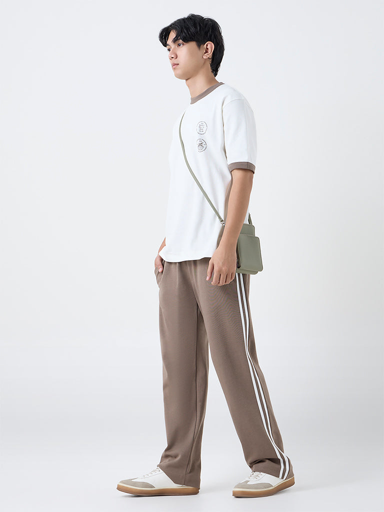 Studiofit Off-White Printed Relaxed-Fit Cotton-Blend T-Shirt