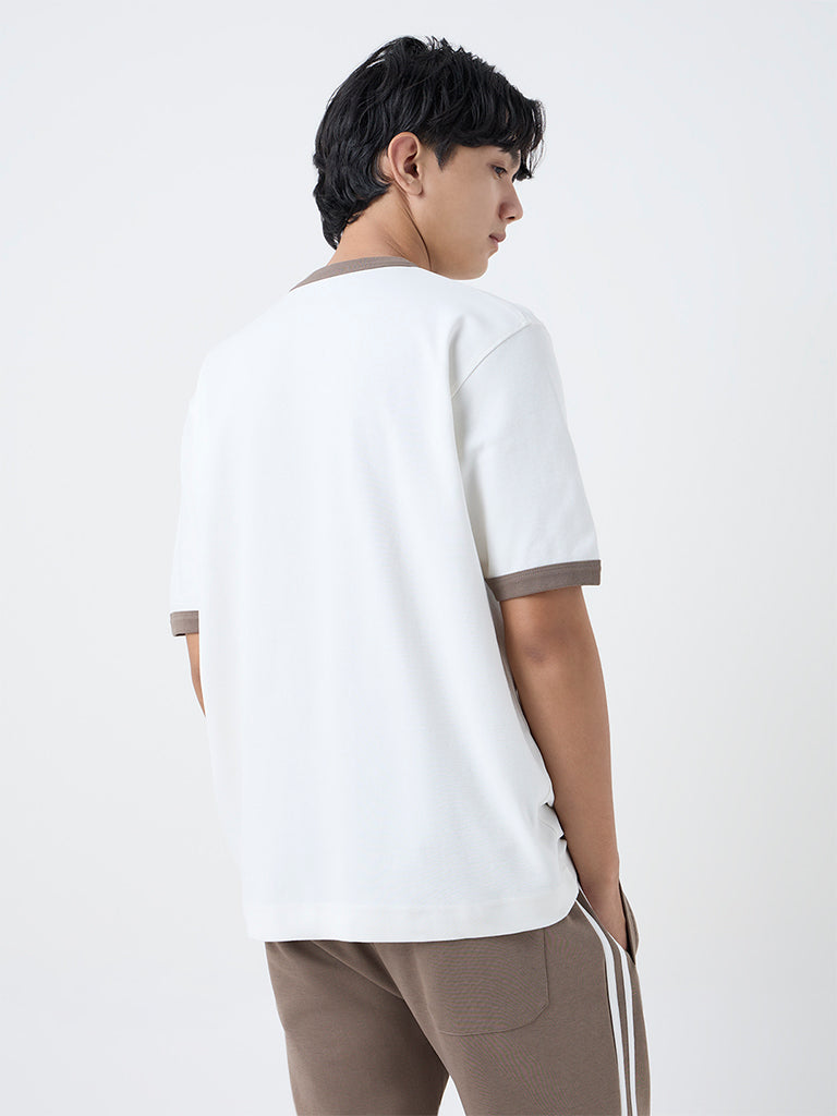 Studiofit Off-White Printed Relaxed-Fit Cotton-Blend T-Shirt