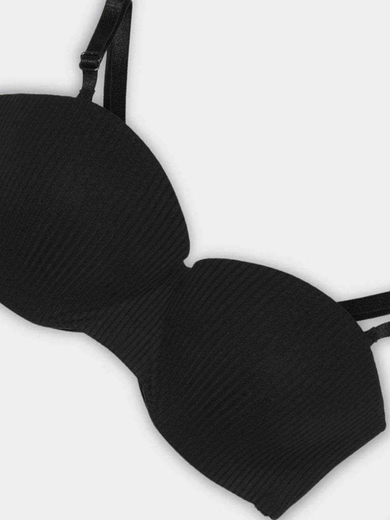 Wunderlove Black Self-Striped Underwired Strapless Bra