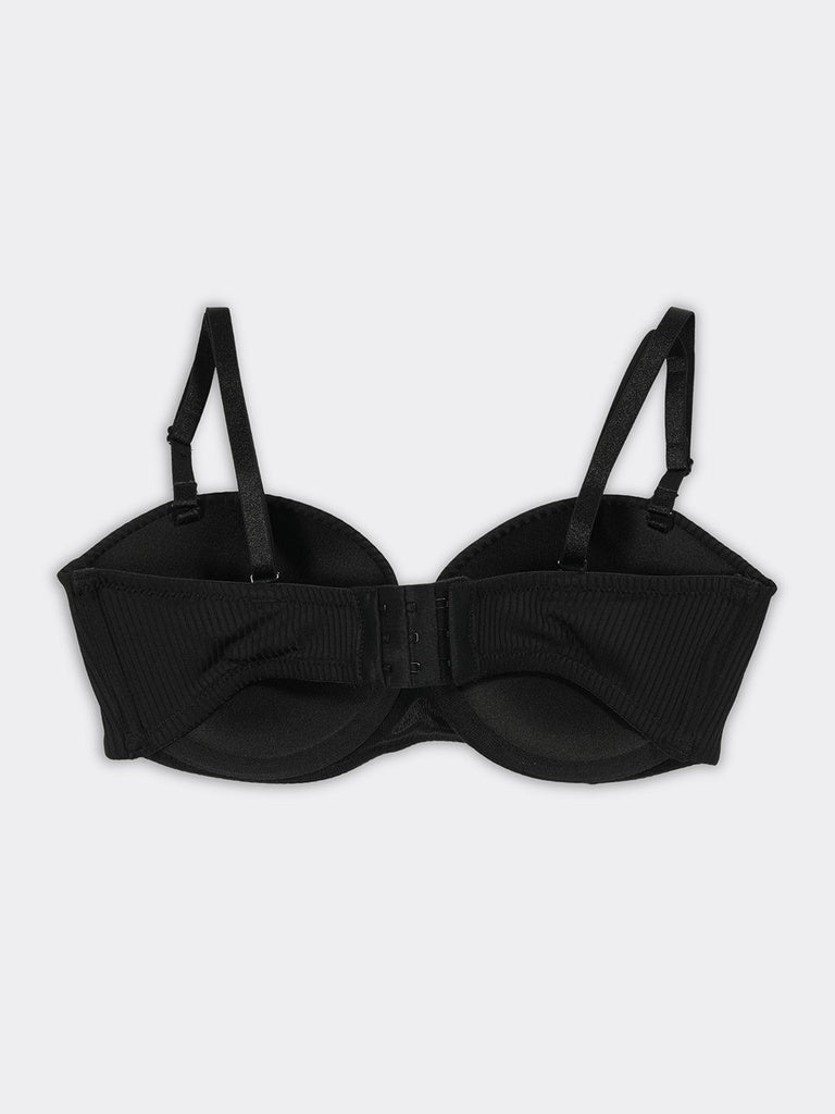 Wunderlove Black Self-Striped Underwired Strapless Bra