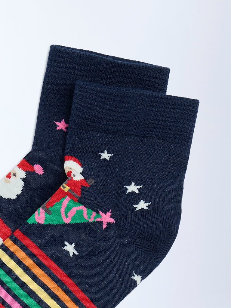Superstar Navy Santa-Themed Cotton-Blend Socks - Pack of 2