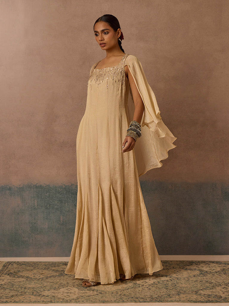 Embellished Gold Long Dress