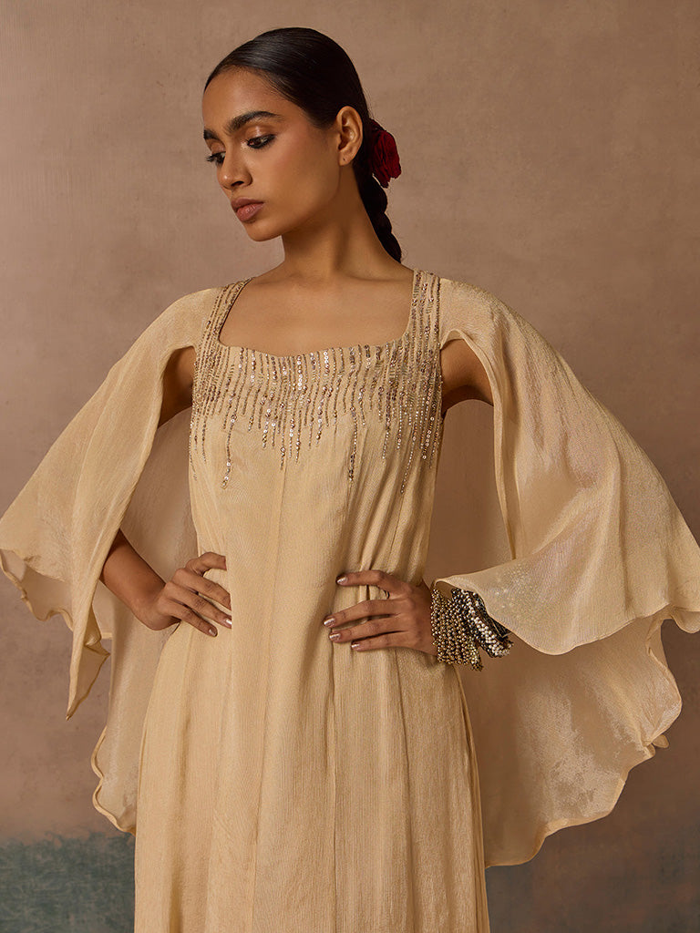 Embellished Gold Long Dress