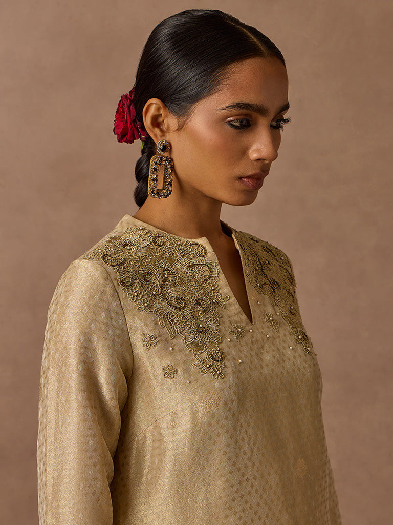 Embroidered Gold Kurta Set