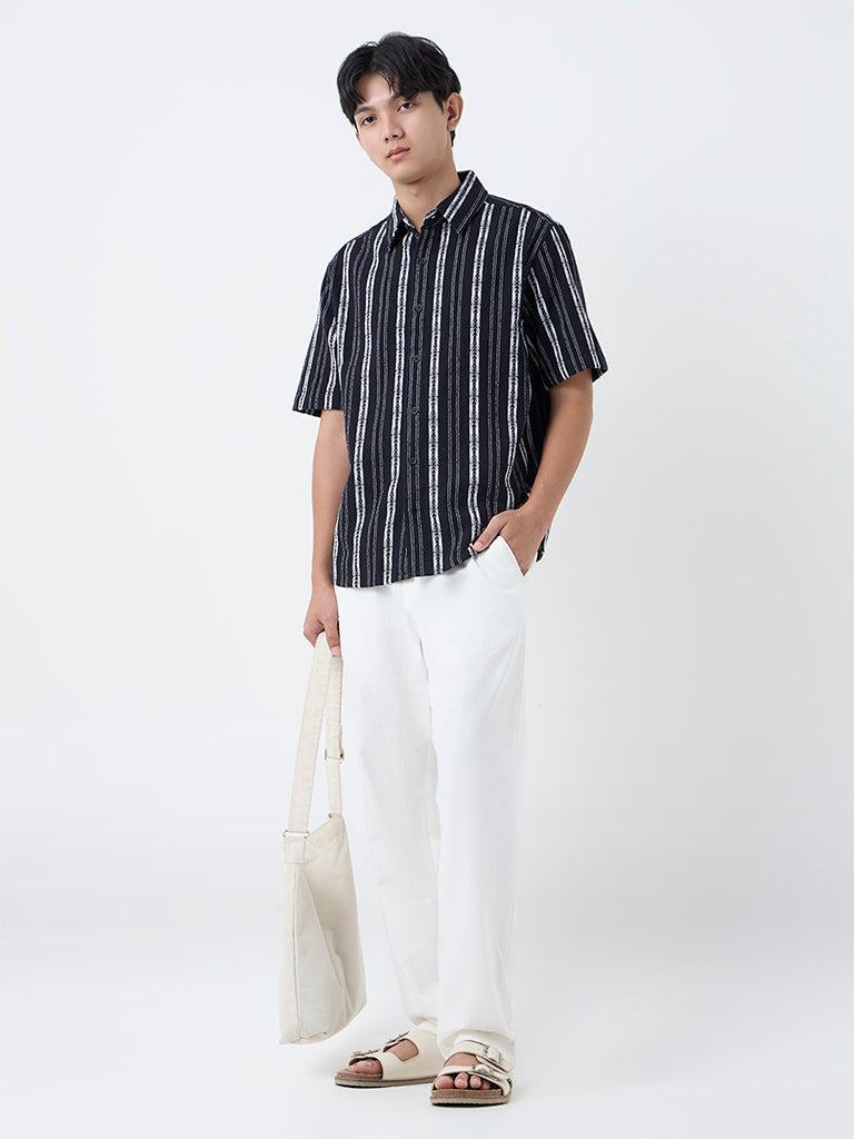 ETA Black Striped Relaxed-Fit Cotton Shirt