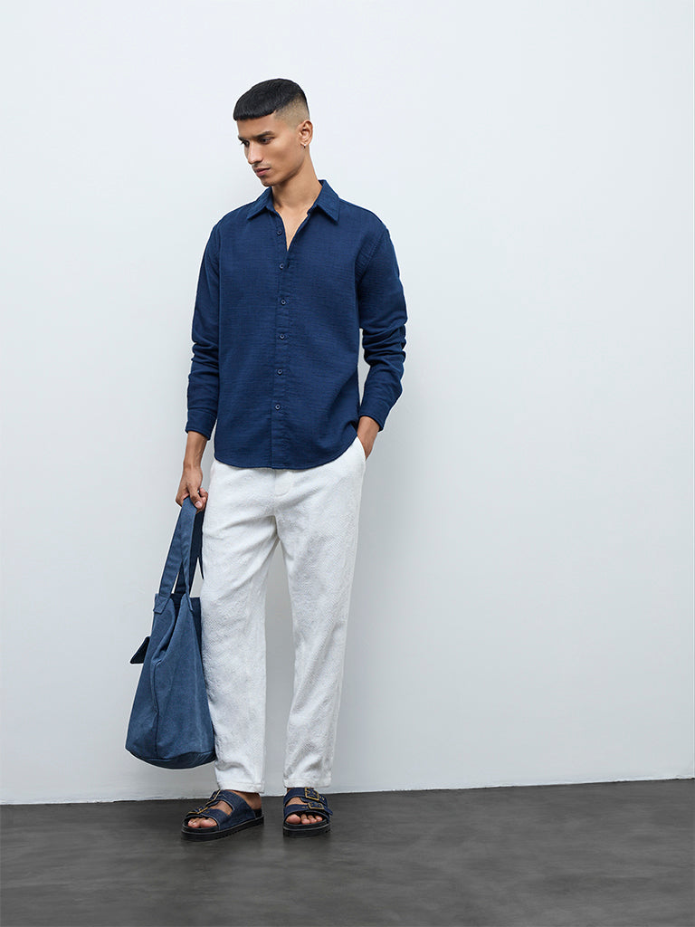 ETA Indigo Solid Relaxed-Fit Cotton Shirt