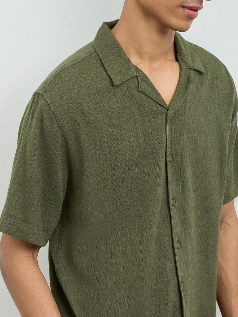 ETA Olive Textured Relaxed-Fit Cotton Shirt