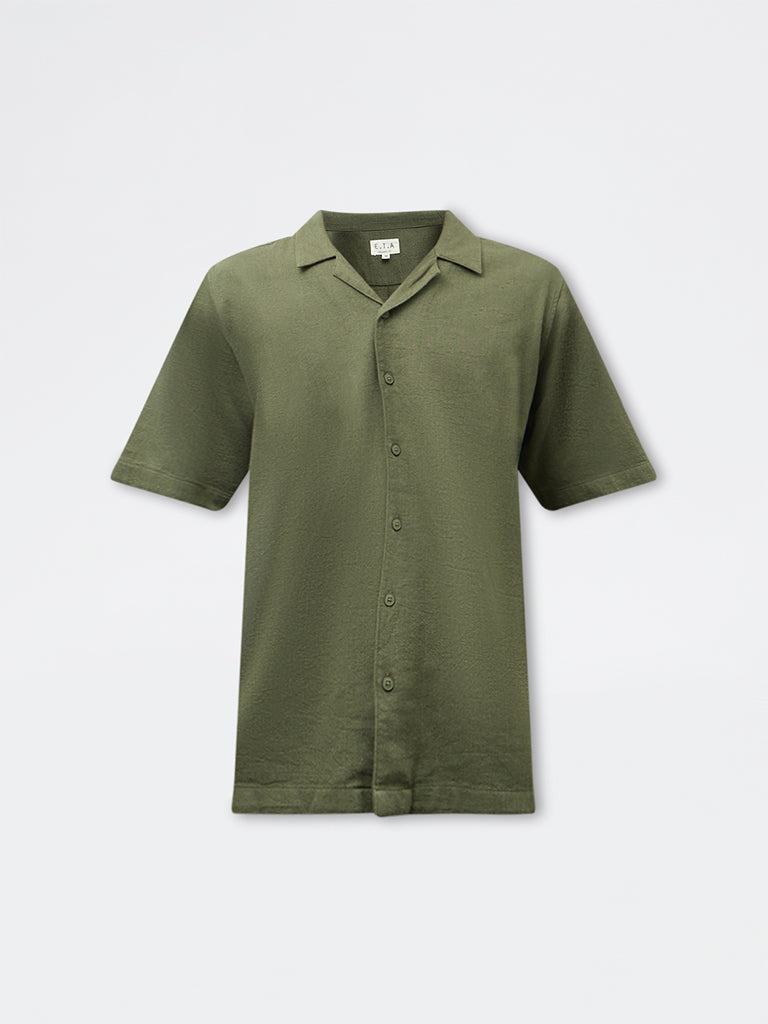 ETA Olive Textured Relaxed-Fit Cotton Shirt