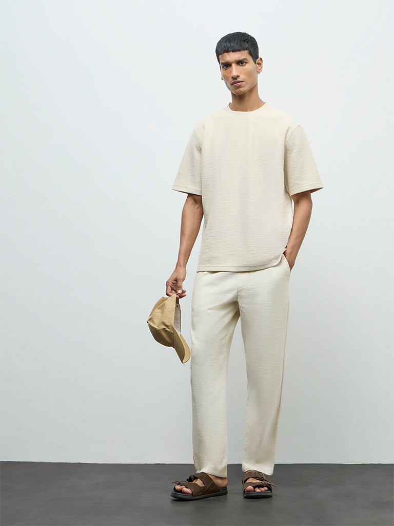ETA Beige Textured Relaxed-Fit Cotton-Blend T-Shirt