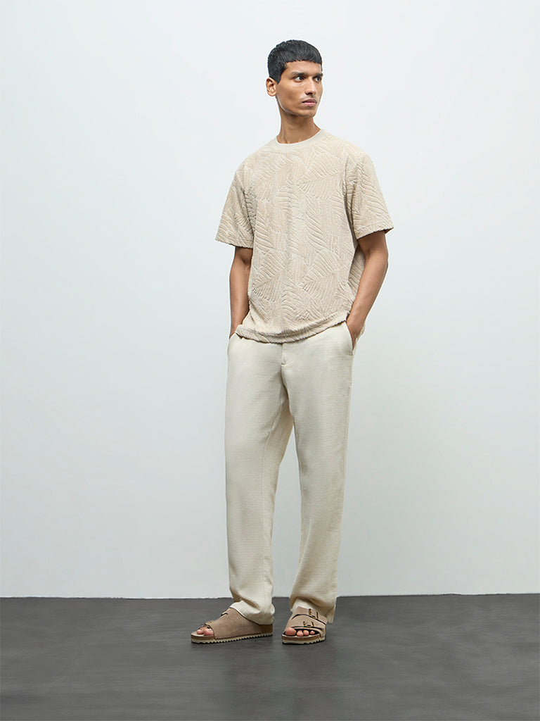 ETA Beige Textured Relaxed-Fit Cotton-Blend T-Shirt