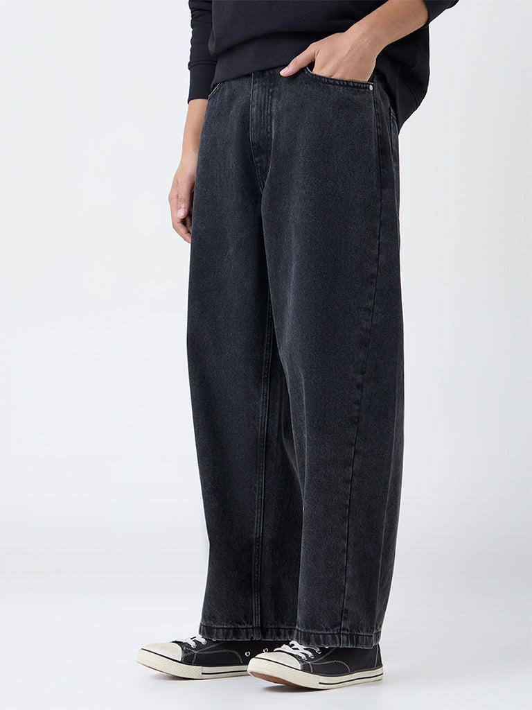 Nuon Charcoal Faded Relaxed-Fit Mid-Rise Jeans