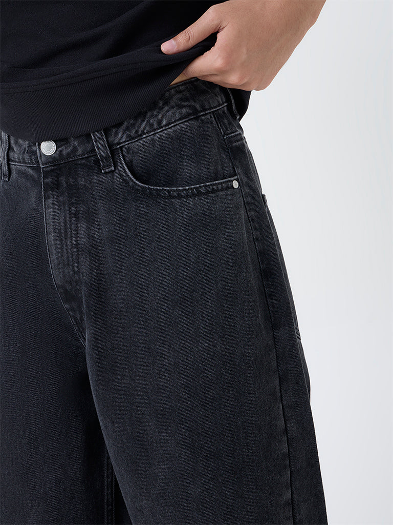 Nuon Charcoal Faded Relaxed-Fit Mid-Rise Jeans