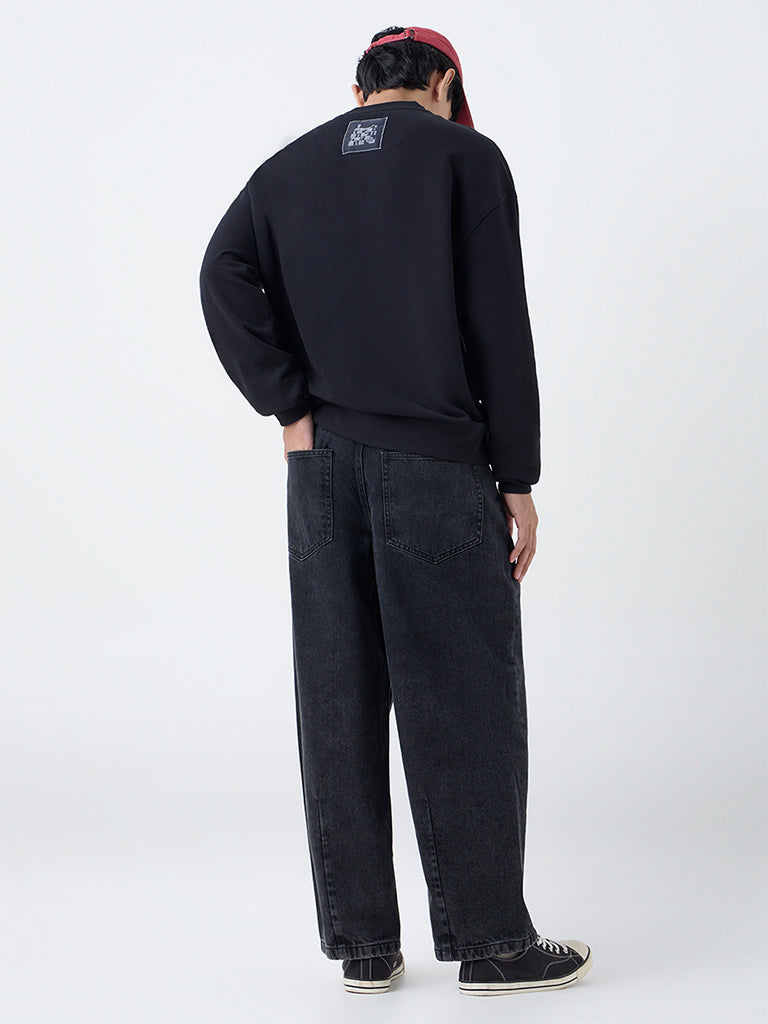 Nuon Charcoal Faded Relaxed-Fit Mid-Rise Jeans