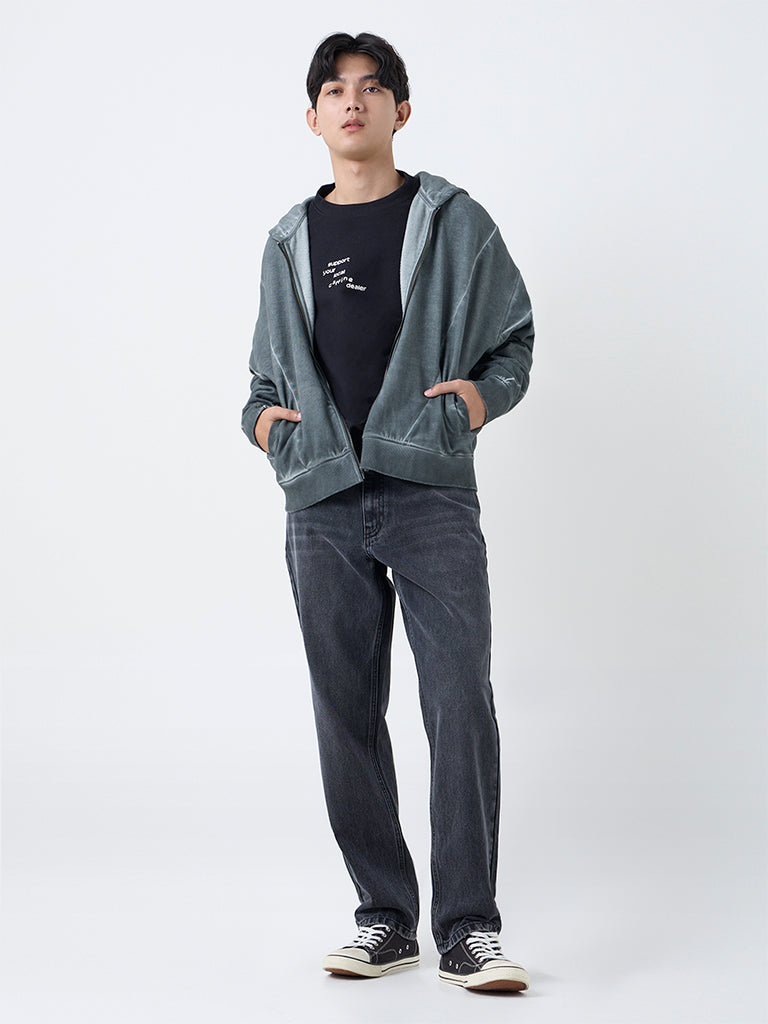 Nuon Charcoal Washed Relaxed-Fit Mid-Rise Jeans