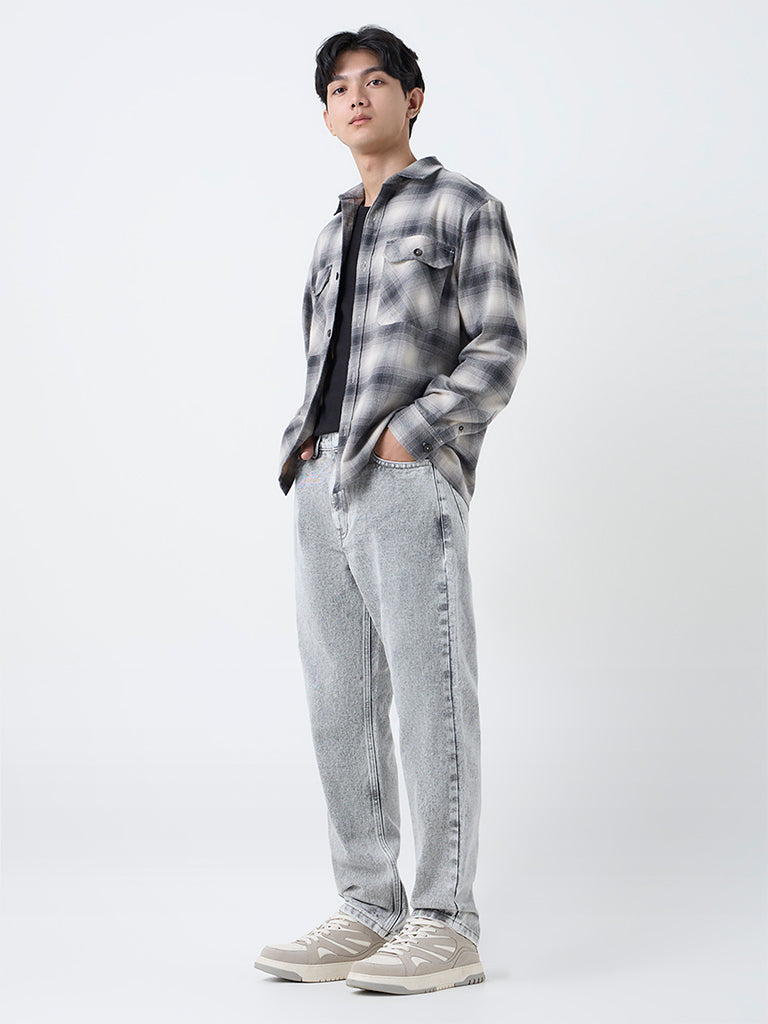 Nuon Grey Washed Relaxed-Fit Mid-Rise Jeans