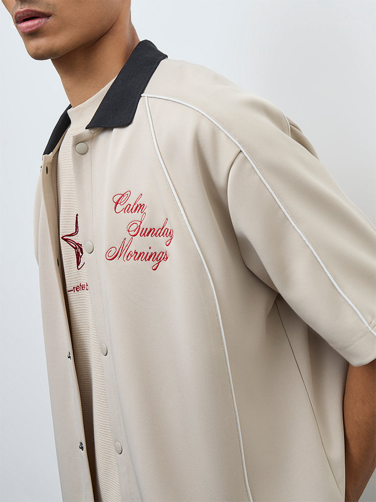 Nuon Beige Typographic Relaxed-Fit Shirt