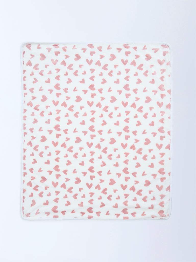 HOP Baby Girls Dusty Pink Heart Print Fleece Blanket
