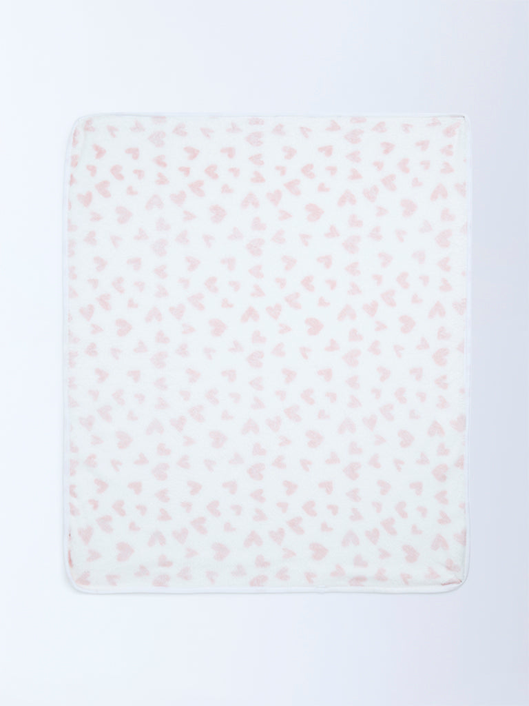 HOP Baby Girls Dusty Pink Heart Print Fleece Blanket