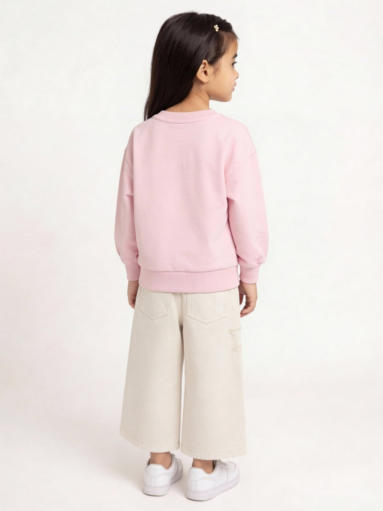 HOP Kids Girls Pink Floral Design Cotton-Blend Sweatshirt