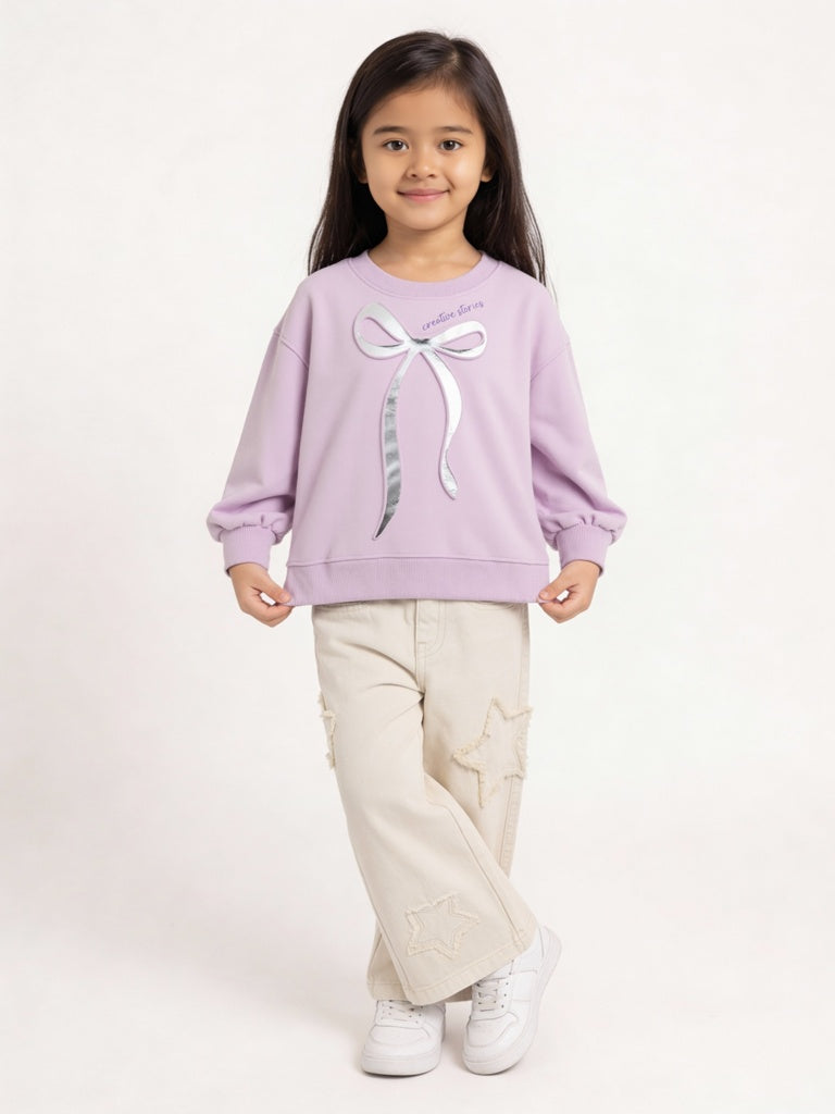 HOP Kids Girls Lilac Bow-Detailed Cotton-Blend Sweatshirt