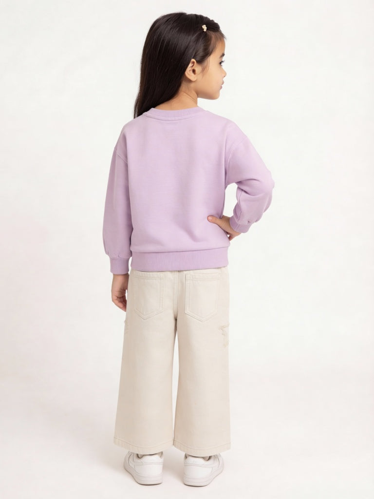 HOP Kids Girls Lilac Bow-Detailed Cotton-Blend Sweatshirt