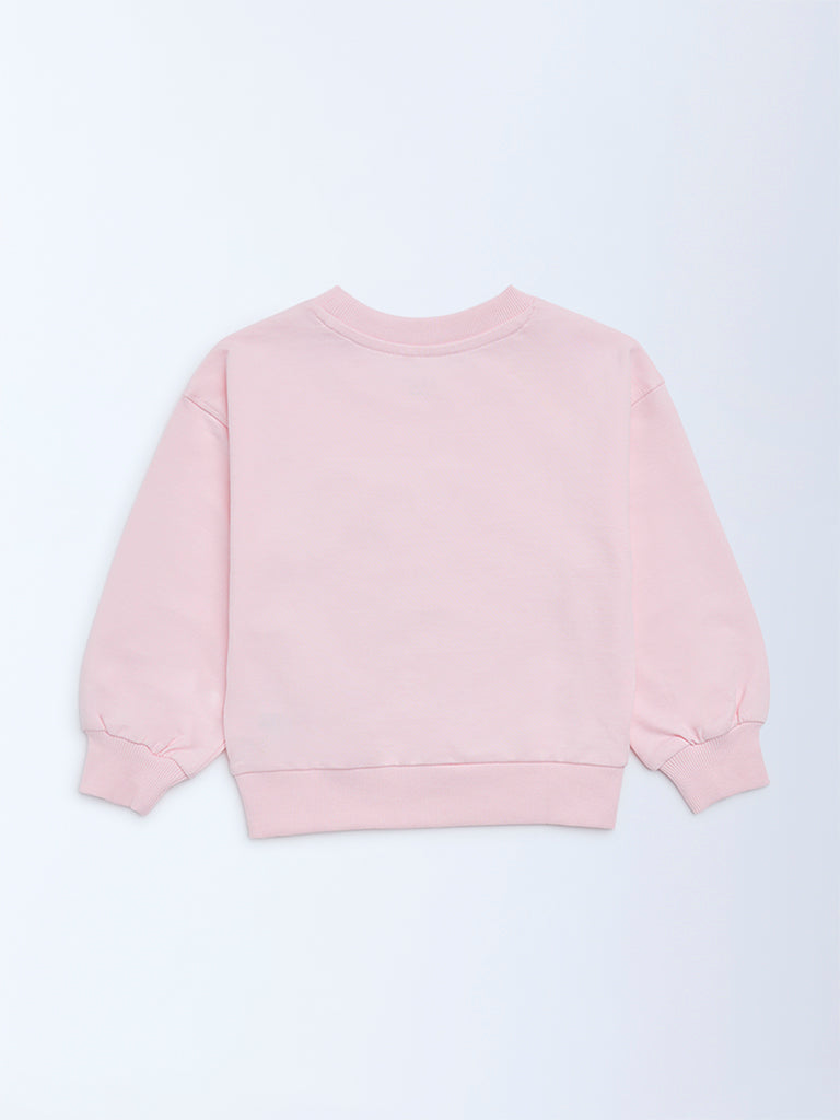 HOP Kids Girls Pink Floral Design Cotton-Blend Sweatshirt