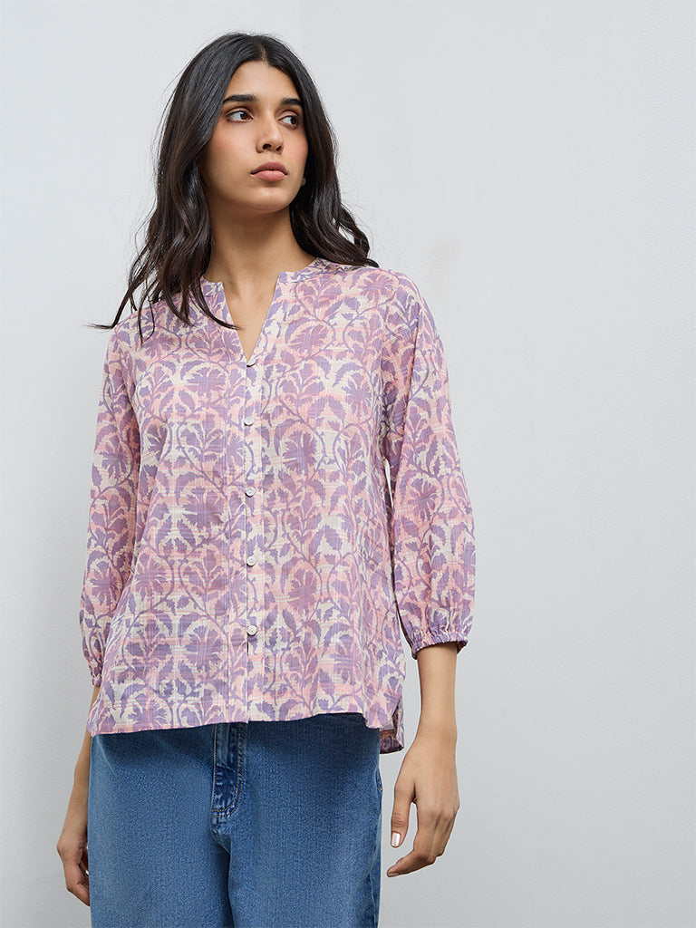 Utsa Lilac Botanical Printed Cotton Tunic
