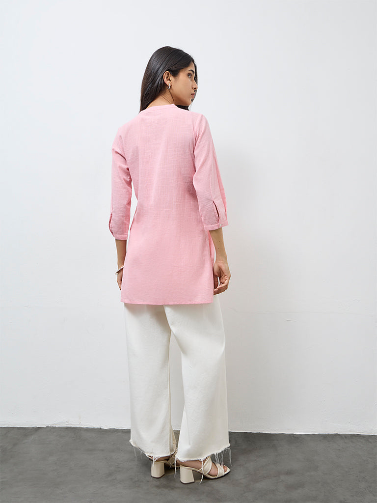 Utsa Dusty Pink Floral Embroidered Cotton Tunic