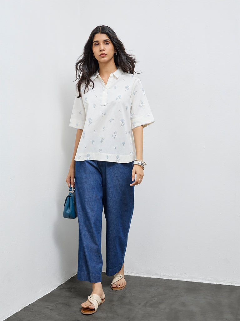 Utsa Off-White Floral Tunic