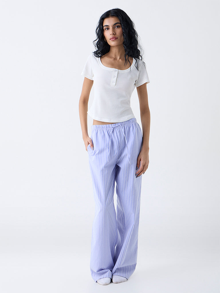Superstar White Ribbed-Textured Cotton-Blend Top