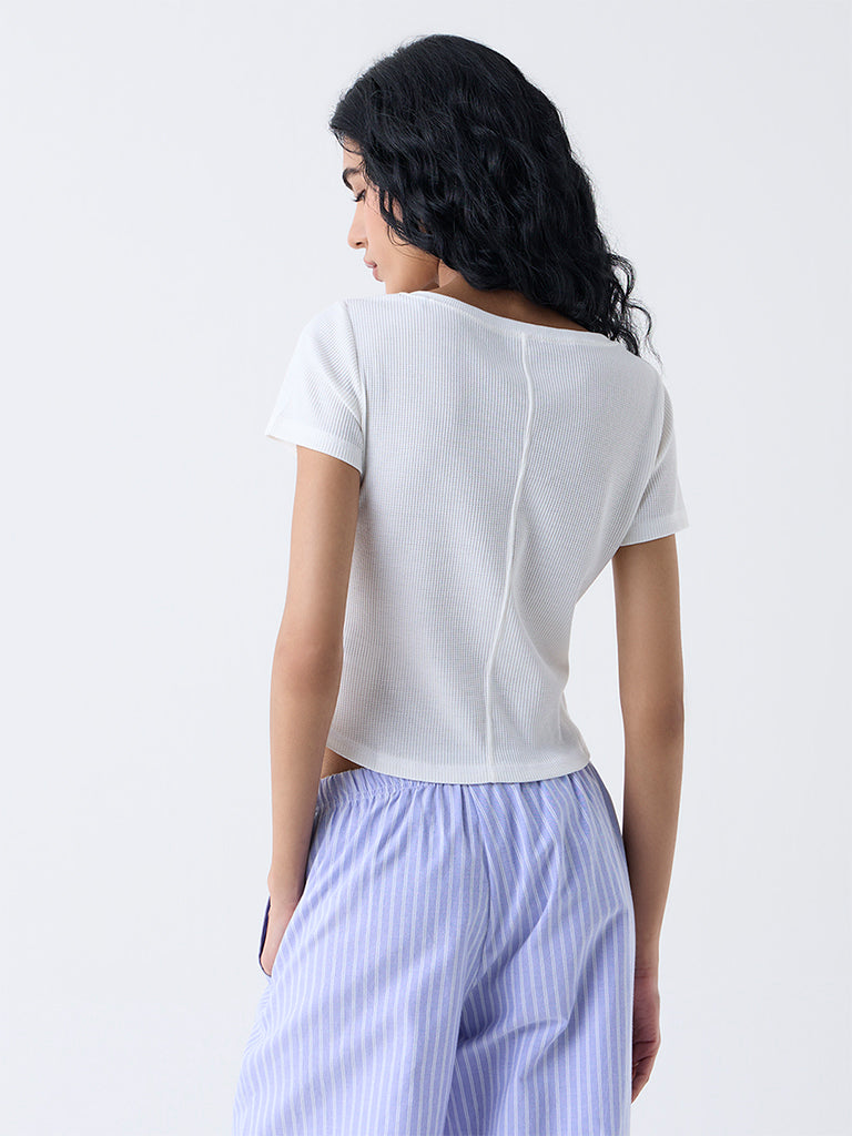 Superstar White Ribbed-Textured Cotton-Blend Top