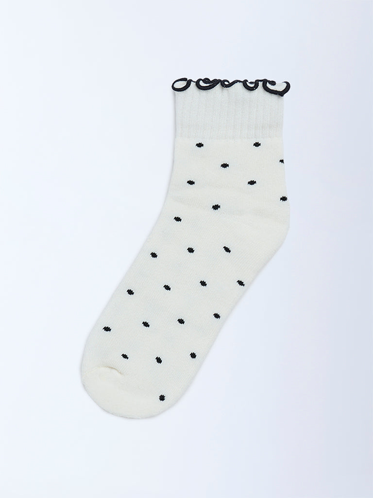 Wunderlove Cream Polka Dot Cotton-Blend Socks