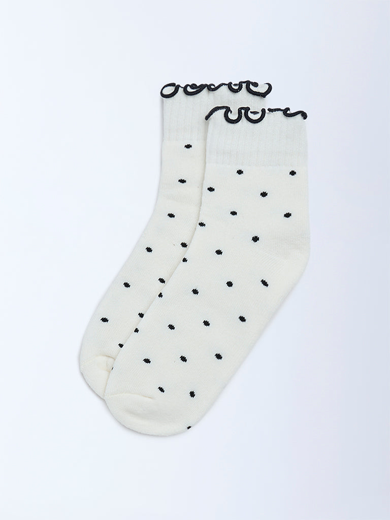 Wunderlove Cream Polka Dot Cotton-Blend Socks