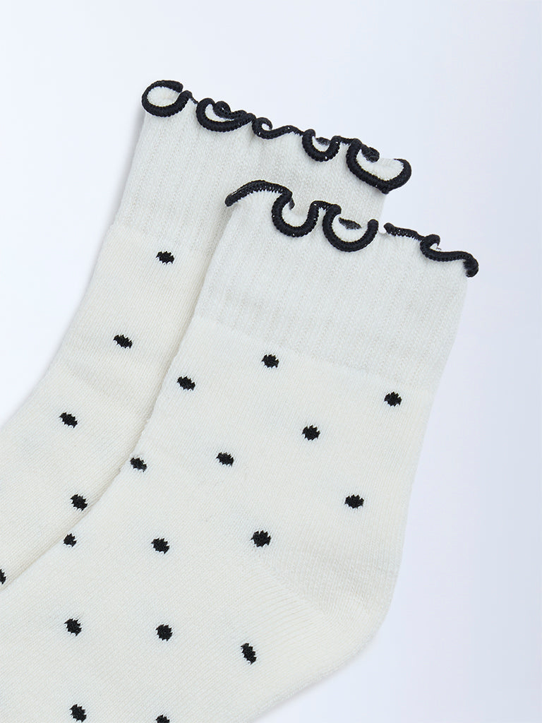 Wunderlove Cream Polka Dot Cotton-Blend Socks