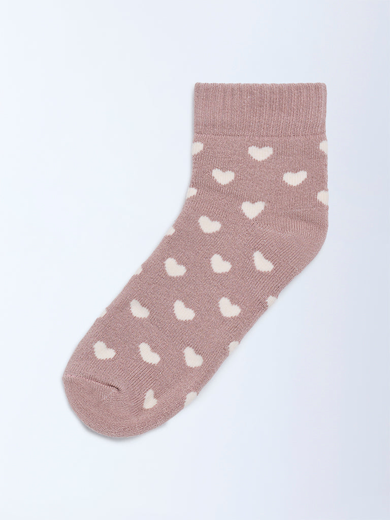 Wunderlove Dusty Rose Heart Printed Cotton-Blend Socks