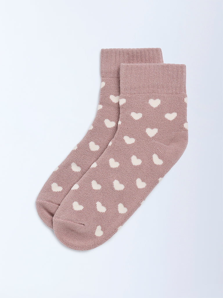 Wunderlove Dusty Rose Heart Printed Cotton-Blend Socks
