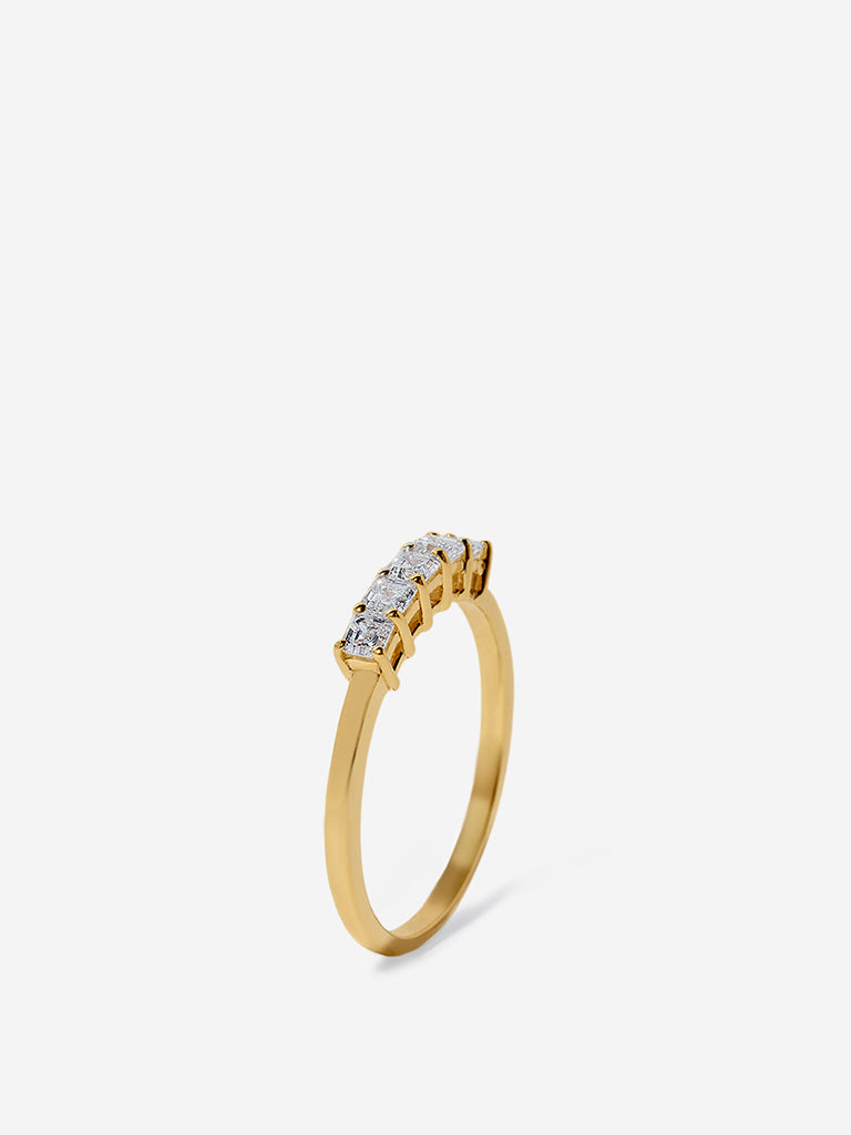 Emerald Cut Half Eternity Gold Plated Lab Diamond Ring