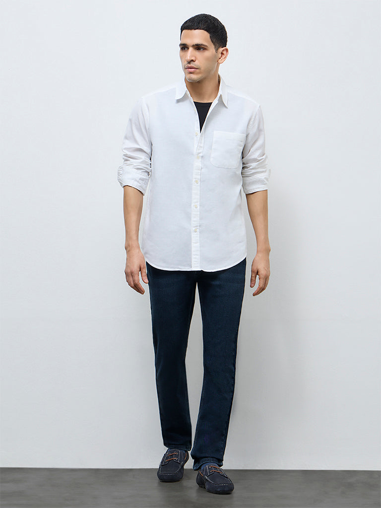 WES Casuals White Solid Relaxed-Fit Cotton-Blend Shirt