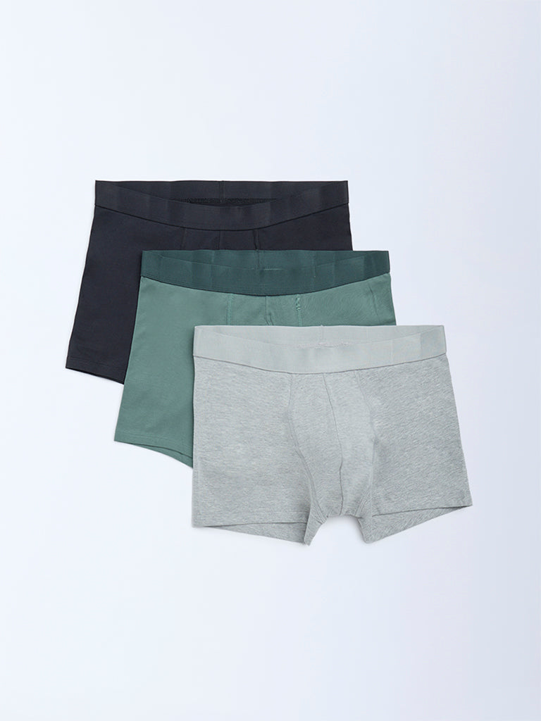 WES Lounge Multicolour Solid Cotton Trunks - Pack of 3