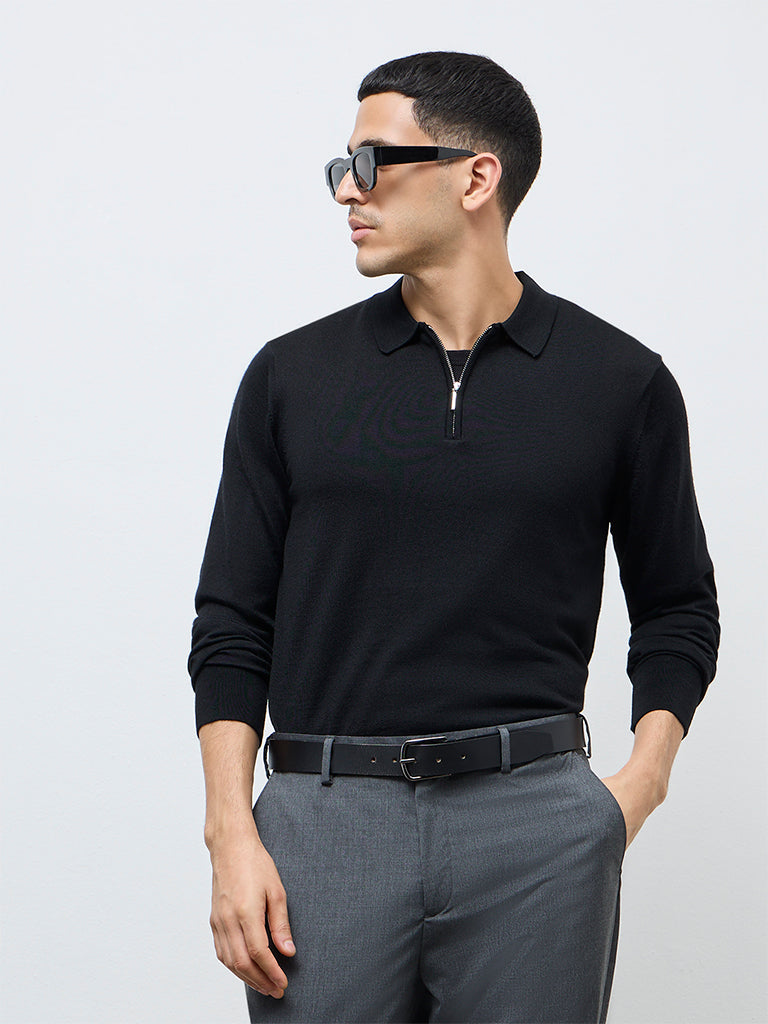 WES Formals Black Relaxed-Fit Quarter-Zip Sweater