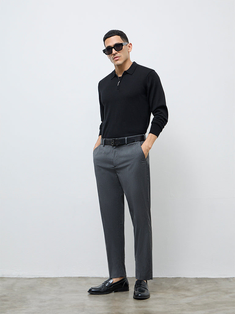 WES Formals Black Relaxed-Fit Quarter-Zip Sweater