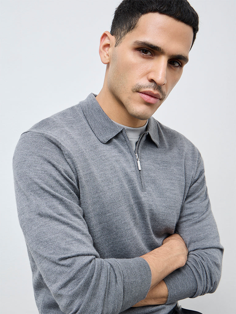 WES Formals Grey Relaxed-Fit Quarter-Zip Sweater