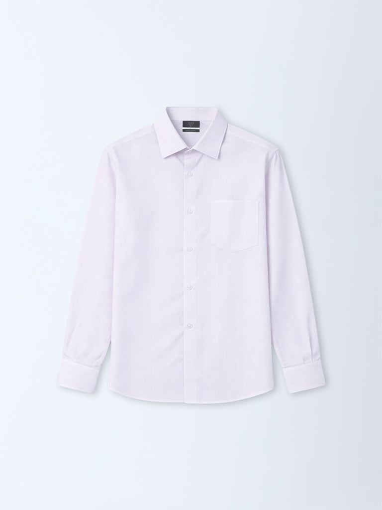 WES Formals Light Pink Solid Slim-Fit Cotton Shirt