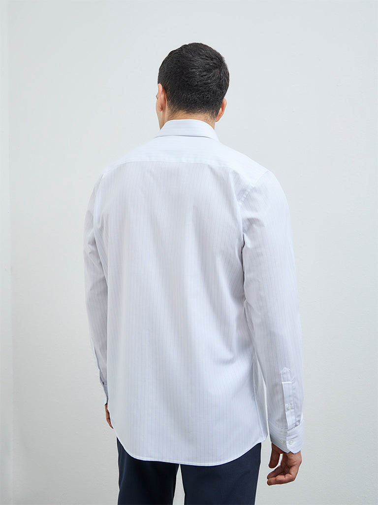 WES Formals Blue Striped Slim-Fit Cotton Shirt