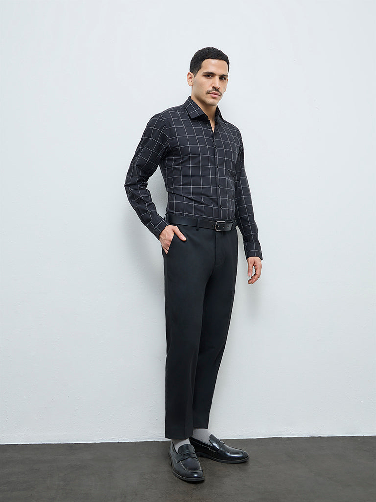 WES Formals Black Solid Ultra Slim-Fit Cotton Shirt