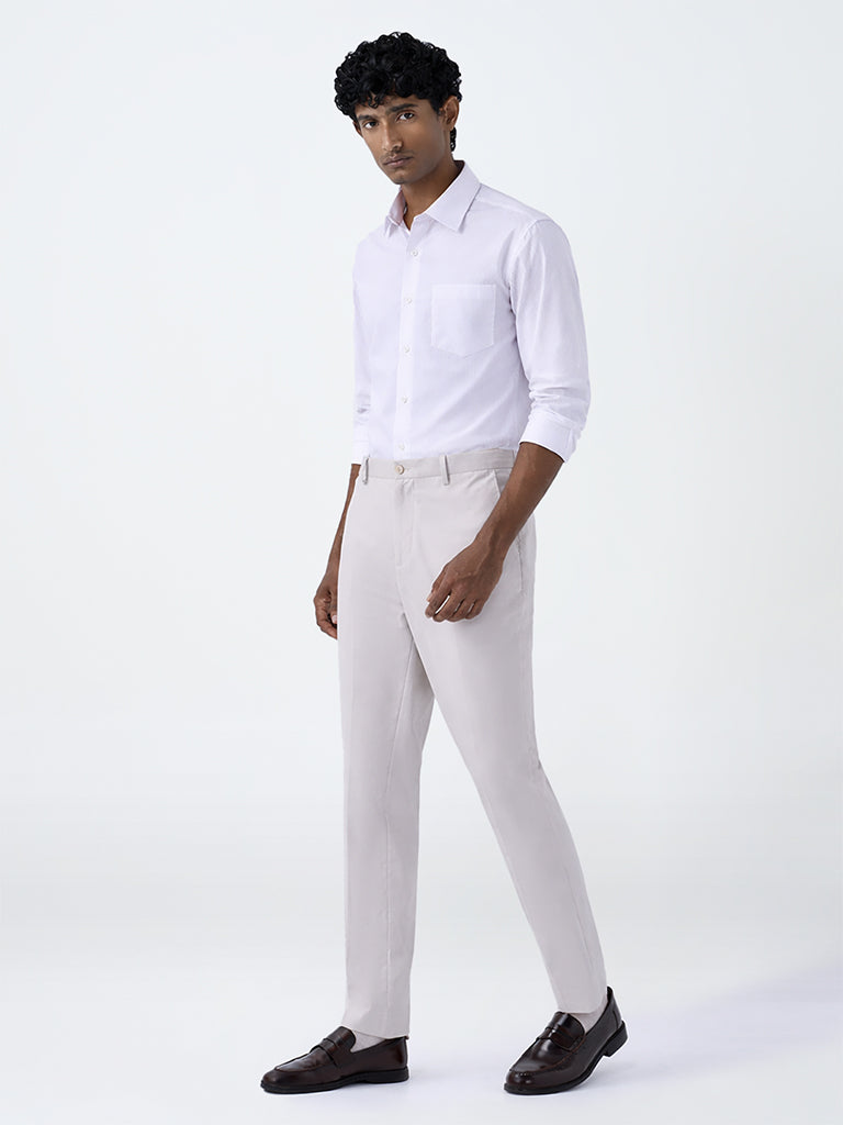 WES Formals Pink Pinstriped Slim-Fit Cotton Shirt