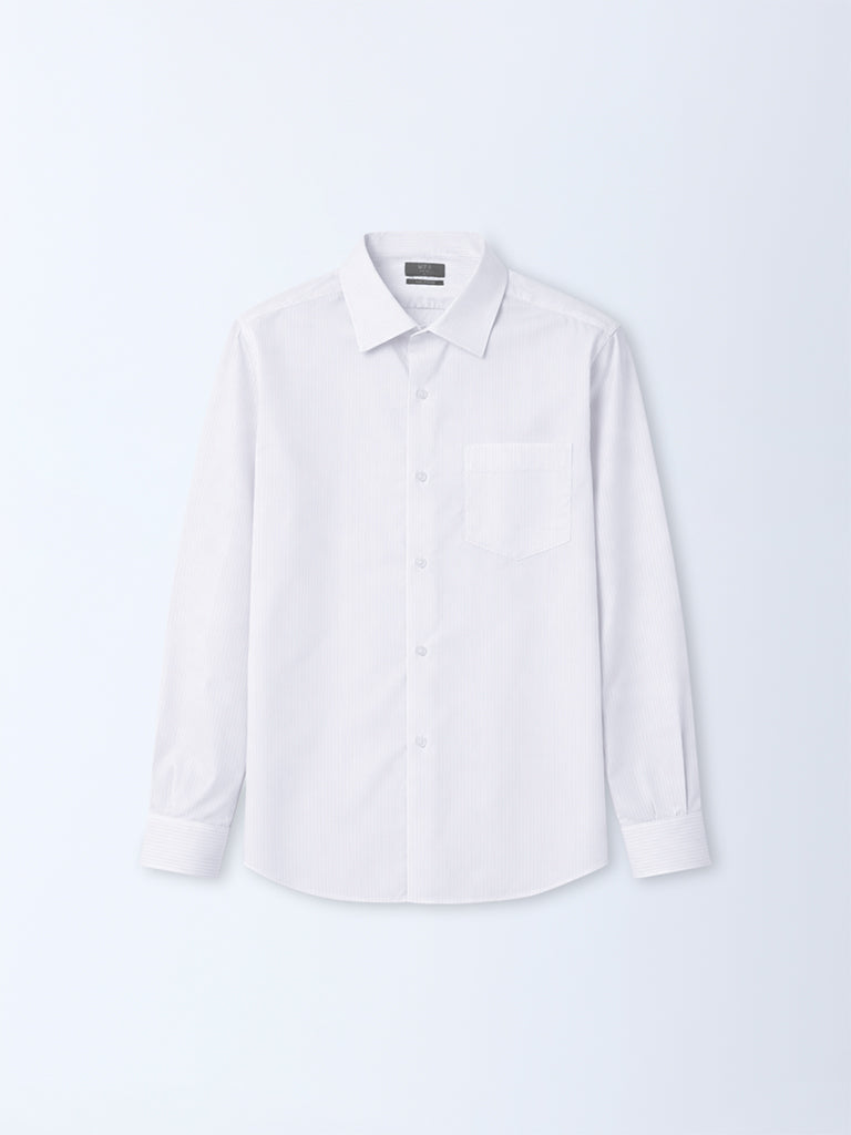 WES Formals Pink Pinstriped Slim-Fit Cotton Shirt