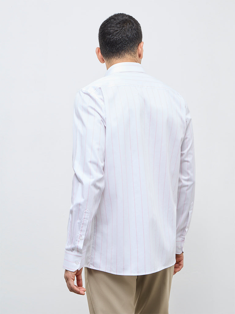 WES Formals Pink Striped Slim-Fit Cotton Shirt
