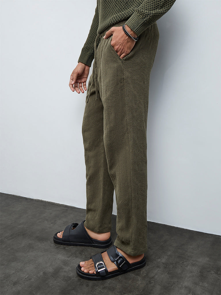 ETA Olive Textured Relaxed-Fit Mid-Rise Cotton Chinos