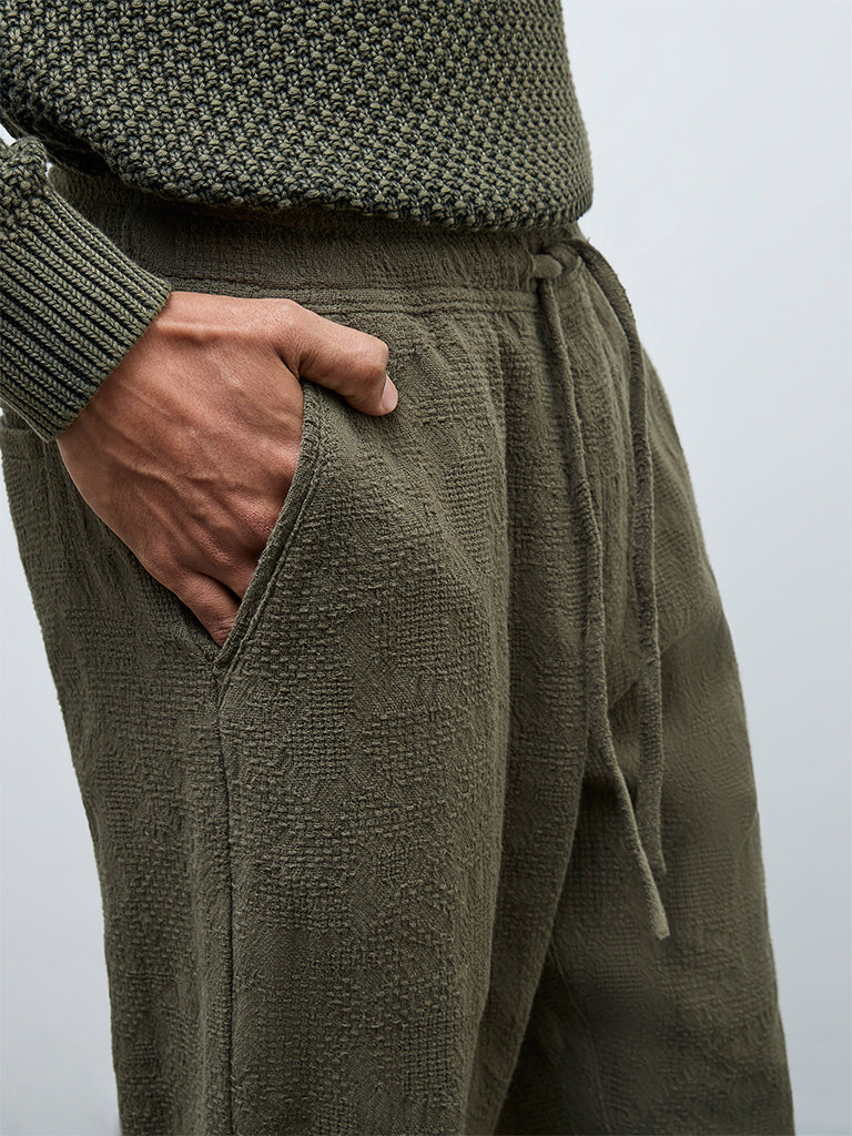 ETA Olive Textured Relaxed-Fit Mid-Rise Cotton Chinos